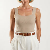Blusa Top Livia | Punto Ribbed | Beige Perla
