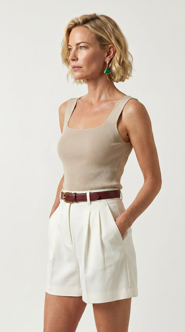 Blusa Top Livia | Punto Ribbed | Beige Perla