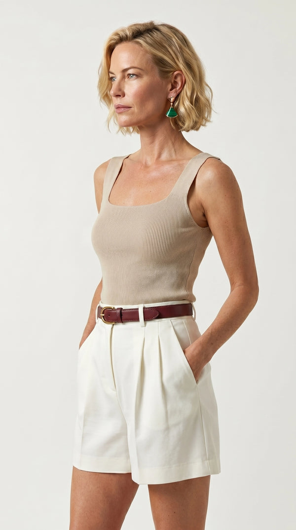 Blusa Top Livia | Punto Ribbed | Beige Perla