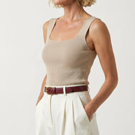 Blusa Top Livia | Punto Ribbed | Beige Perla