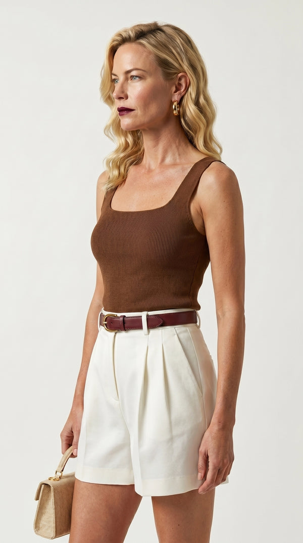 Blusa Top Livia | Punto Ribbed | Marrón Avellana