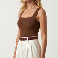 Blusa Top Livia | Punto Ribbed | Marrón Avellana