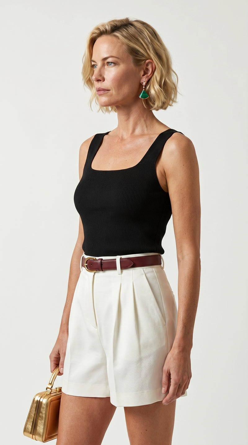 Blusa Top Livia | Punto Ribbed | Negro Clásico