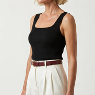 Blusa Top Livia | Punto Ribbed | Negro Clásico