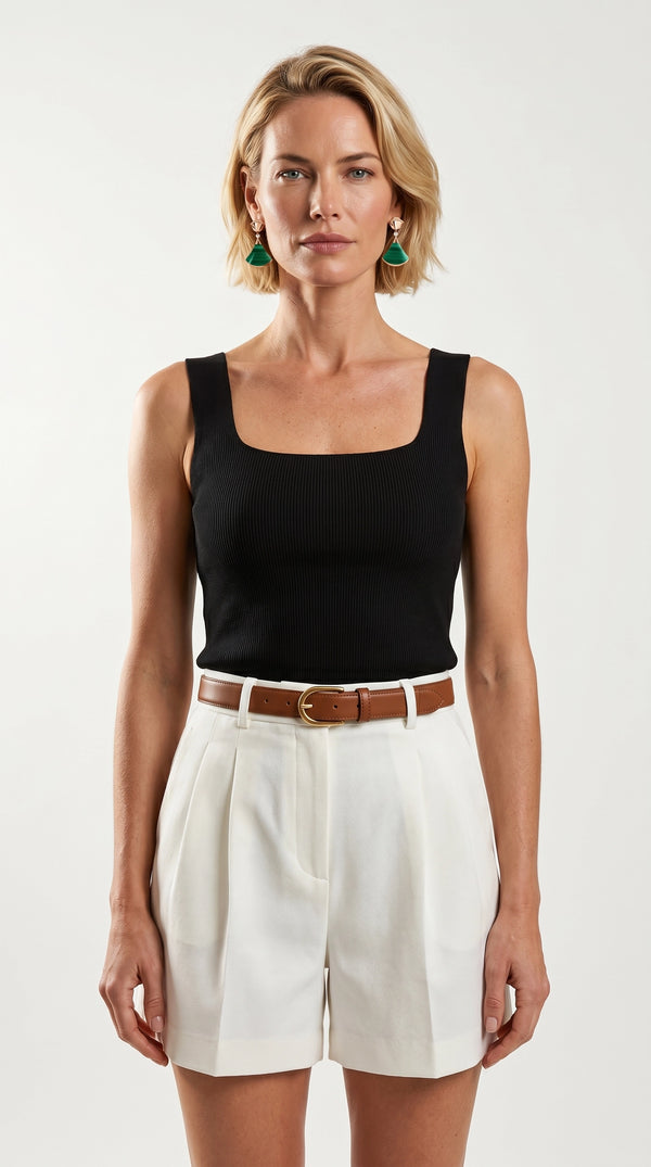 Blusa Top Livia | Punto Ribbed | Negro Clásico