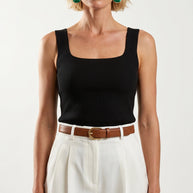 Blusa Top Livia | Punto Ribbed | Negro Clásico