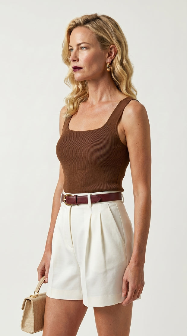 Blusa Top Livia | Punto Ribbed | Marrón Avellana