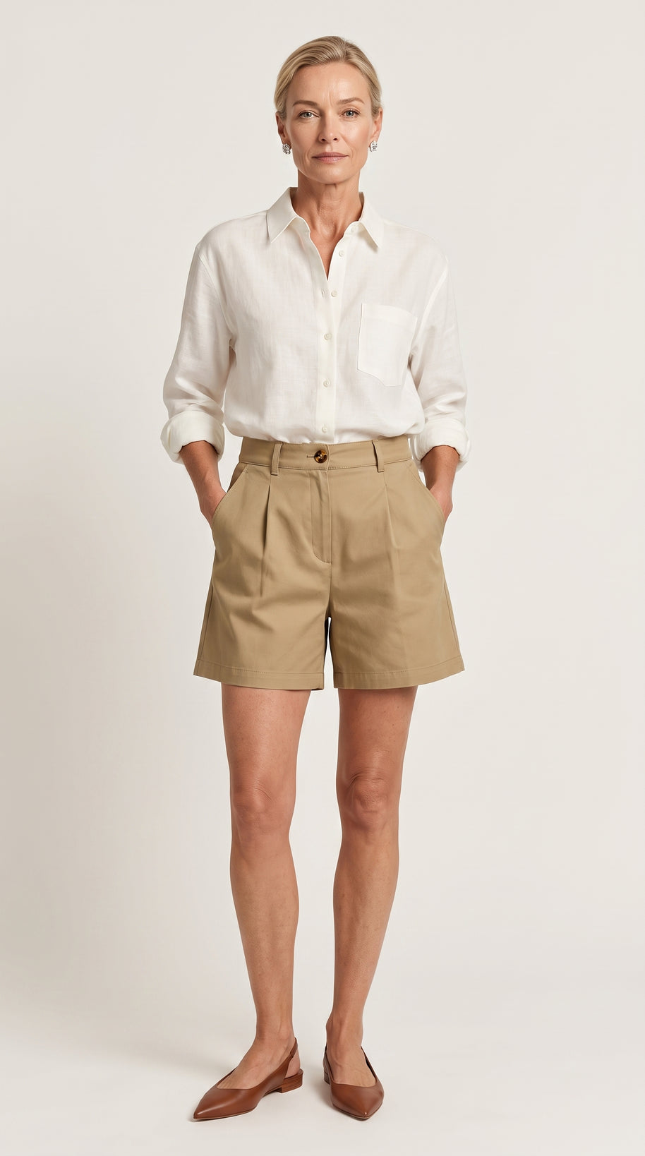 Bermuda Riviera Tiro Alto | Pantalón Corto Elegante | Arena Khaki