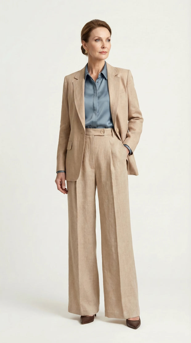 Traje Clásico de Lino Puro Estelle | Beige Perla