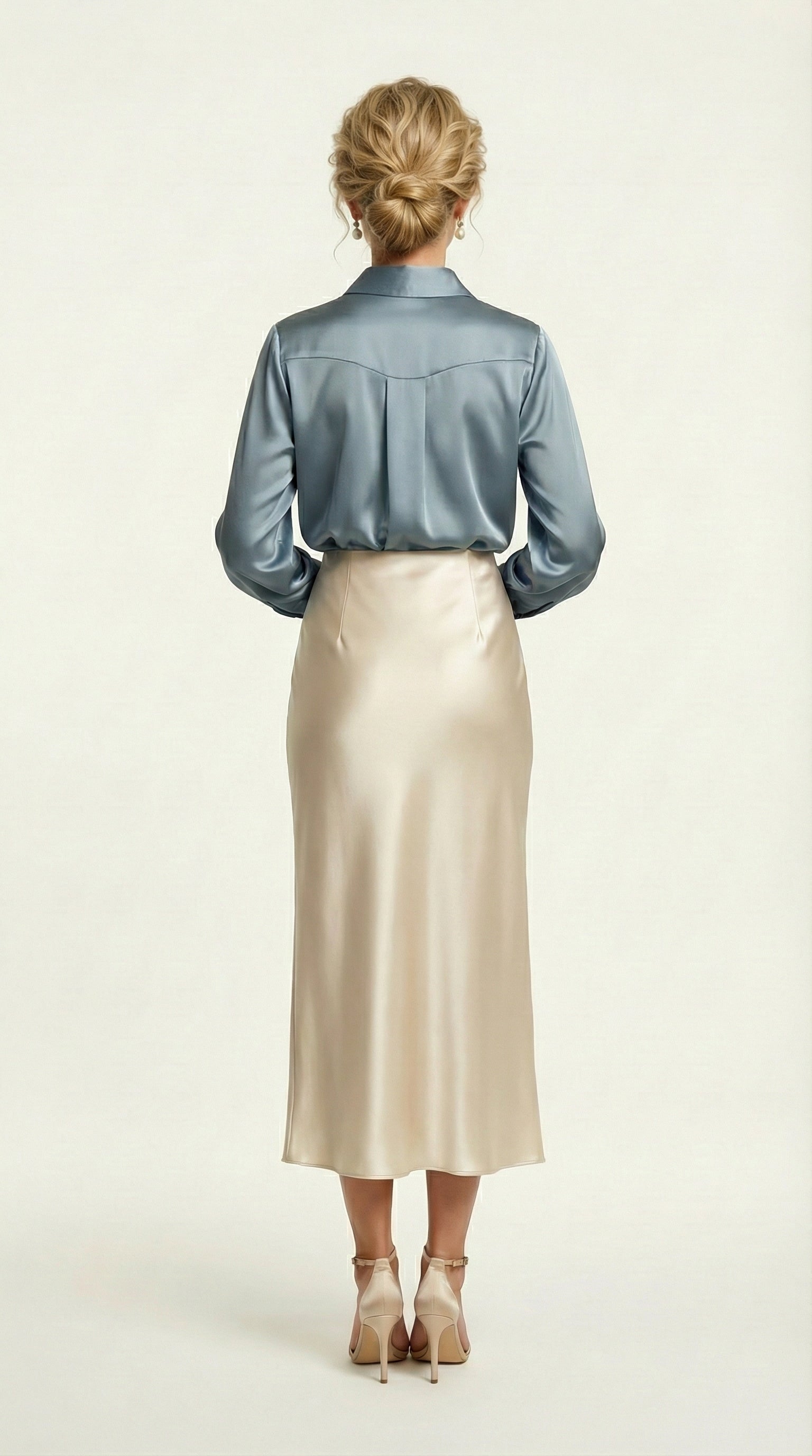 Falda Satinada Midi Claire | Marfil Champagne