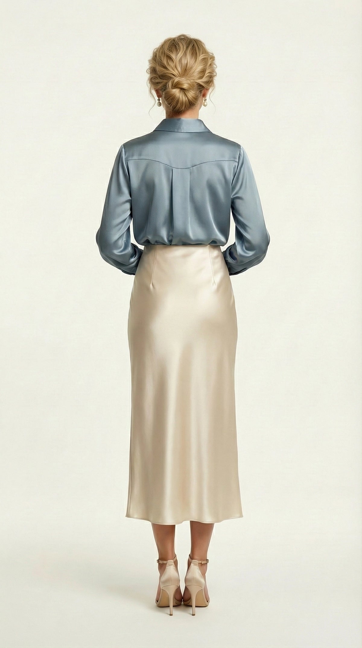 Falda Satinada Midi Claire | Marfil Champagne