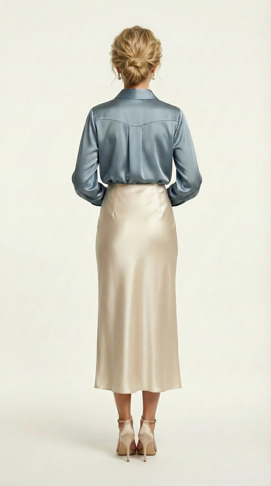 Falda Satinada Midi Claire | Marfil Champagne