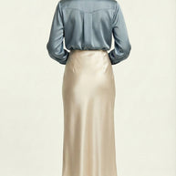 Falda Satinada Midi Claire | Marfil Champagne