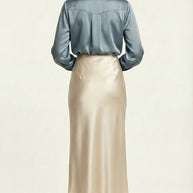 Falda Satinada Midi Claire | Marfil Champagne