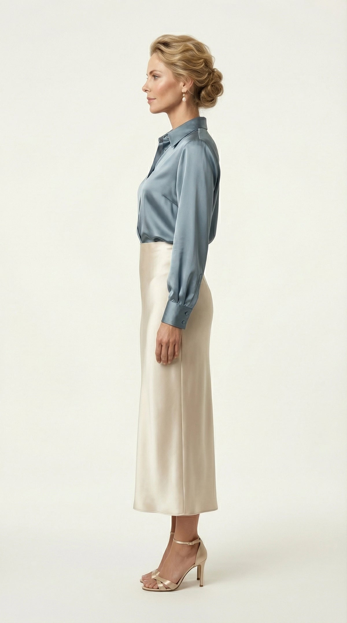Falda Satinada Midi Claire | Marfil Champagne