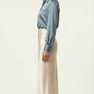 Falda Satinada Midi Claire | Marfil Champagne