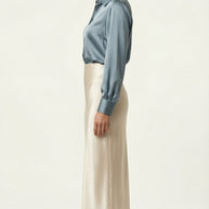 Falda Satinada Midi Claire | Marfil Champagne