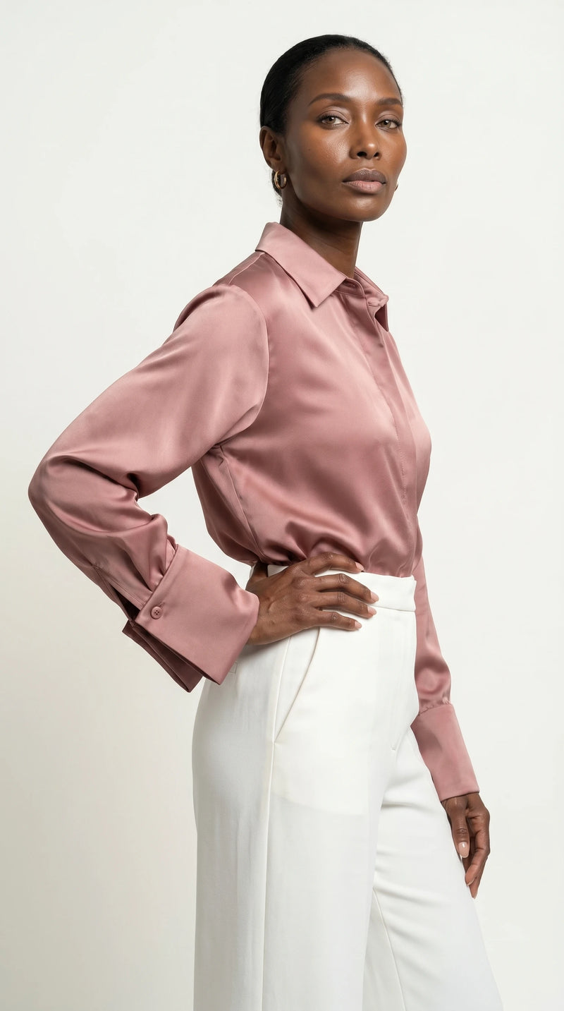 Camisa Morganita Satén Efecto Seda Mate | Rosa Palo