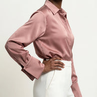 Camisa Morganita Satén Efecto Seda Mate | Rosa Palo