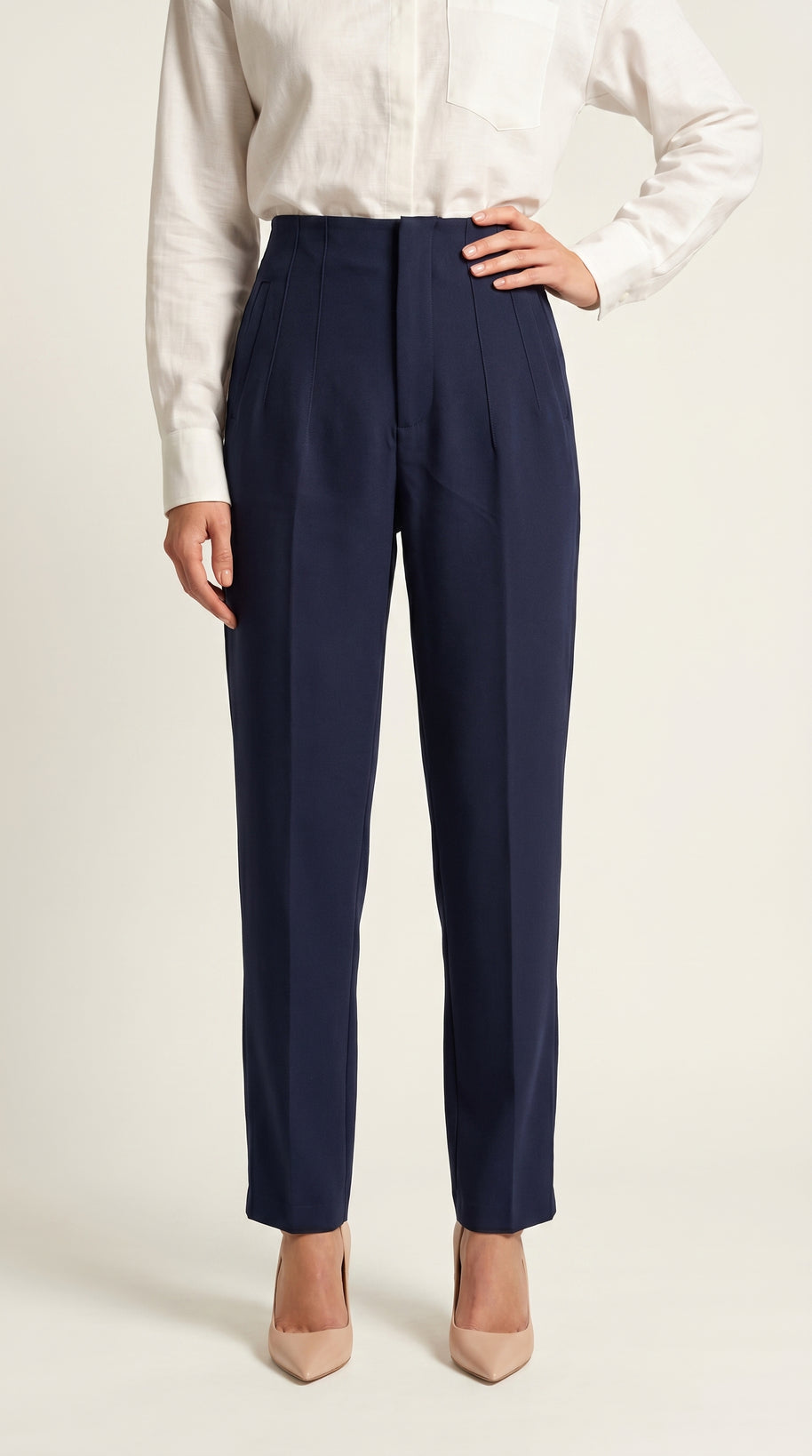 Pantalón Ágata | Sastrería Recta de Cintura Alta | Azul Marino Profundo
