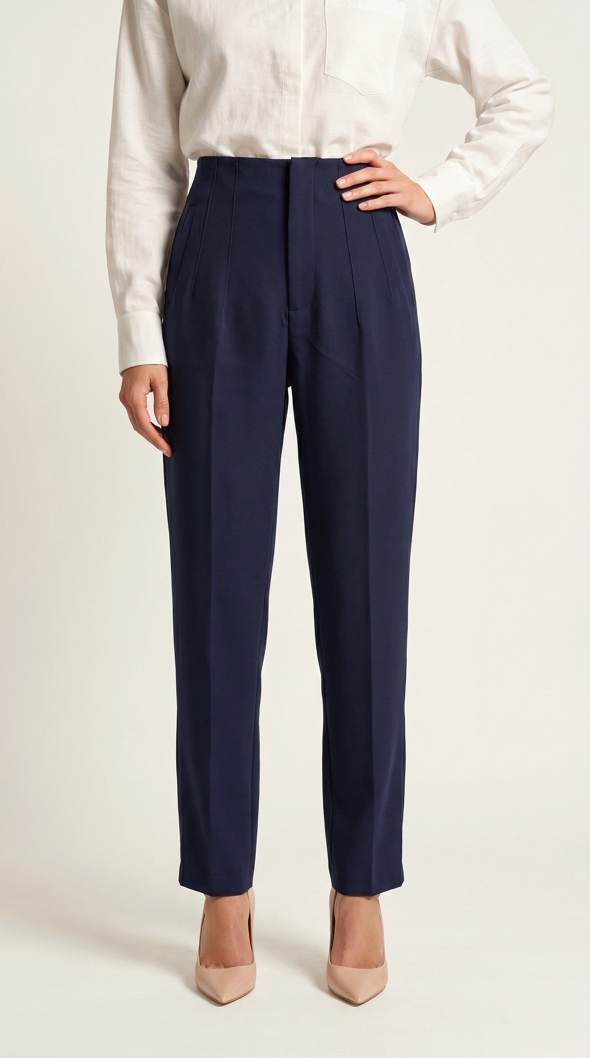 Pantalón Ágata | Sastrería Recta de Cintura Alta | Azul Marino Profundo