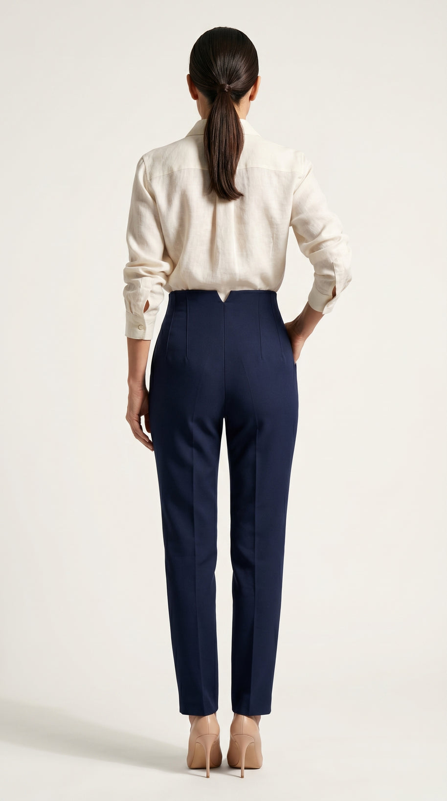 Pantalón Ágata | Sastrería Recta de Cintura Alta | Azul Marino Profundo