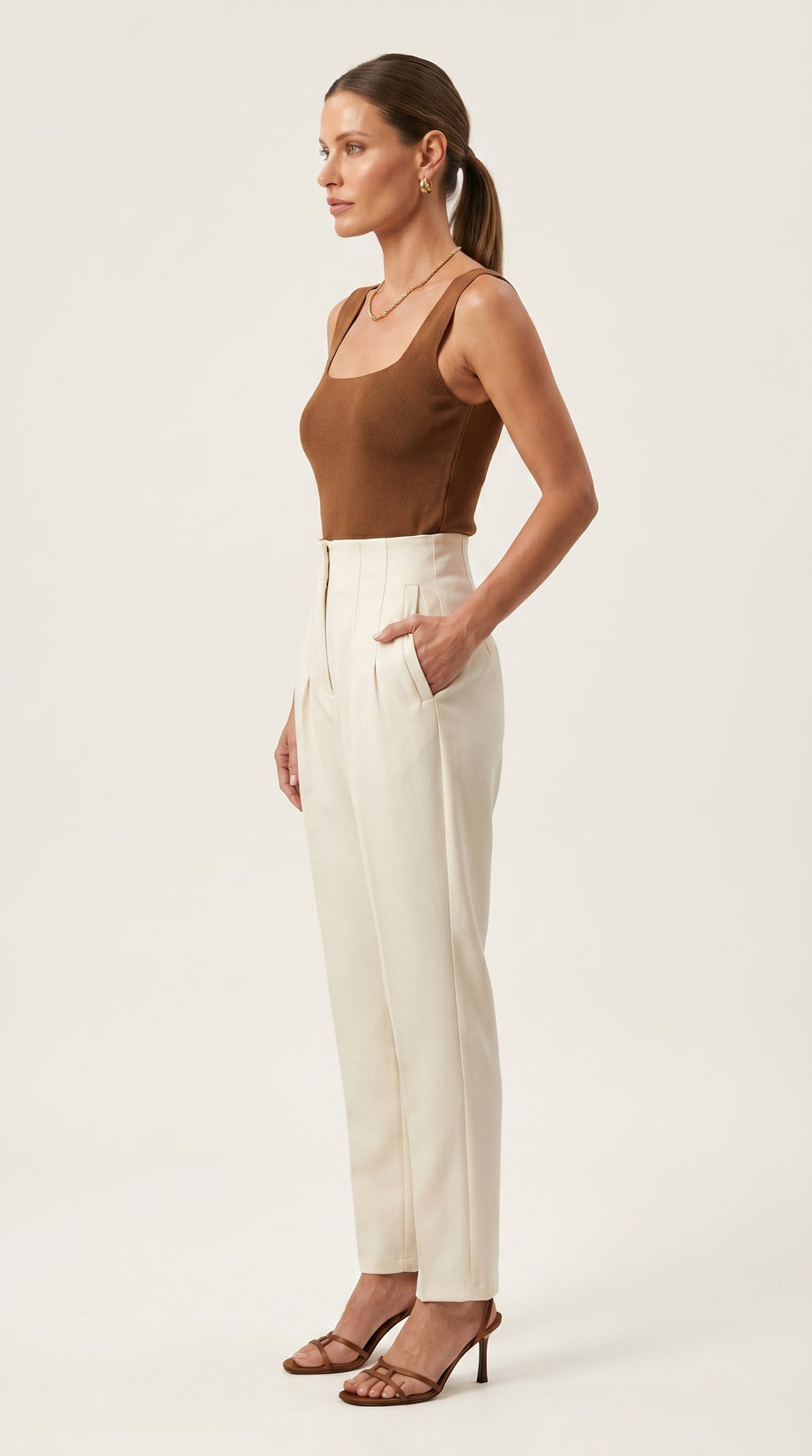 Pantalón Ágata | Sastrería Recta de Cintura Alta | Blanco Marfil