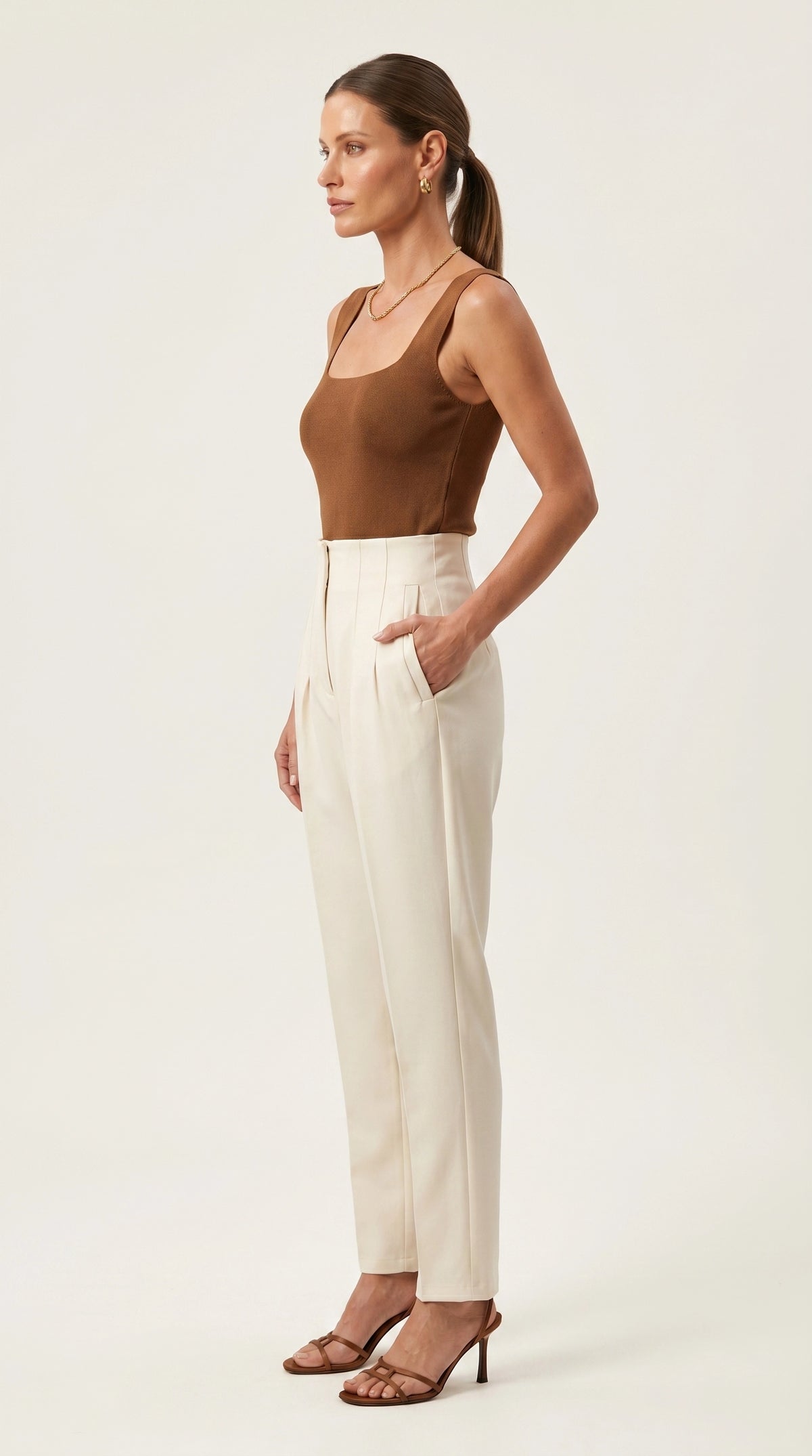 Pantalón Ágata | Sastrería Recta de Cintura Alta | Blanco Marfil