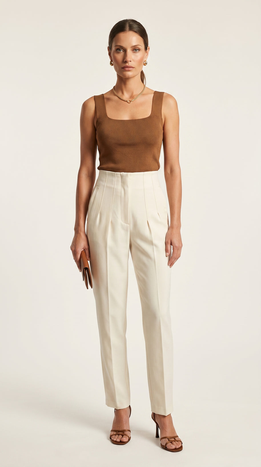 Pantalón Ágata | Sastrería Recta de Cintura Alta | Blanco Marfil