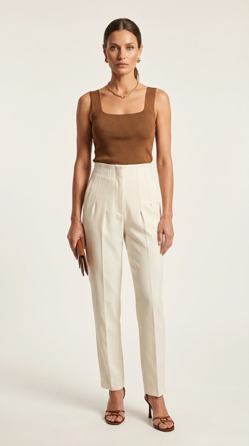 Pantalón Ágata | Sastrería Recta de Cintura Alta | Blanco Marfil