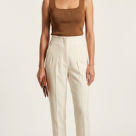 Pantalón Ágata | Sastrería Recta de Cintura Alta | Blanco Marfil