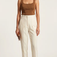 Pantalón Ágata | Sastrería Recta de Cintura Alta | Blanco Marfil