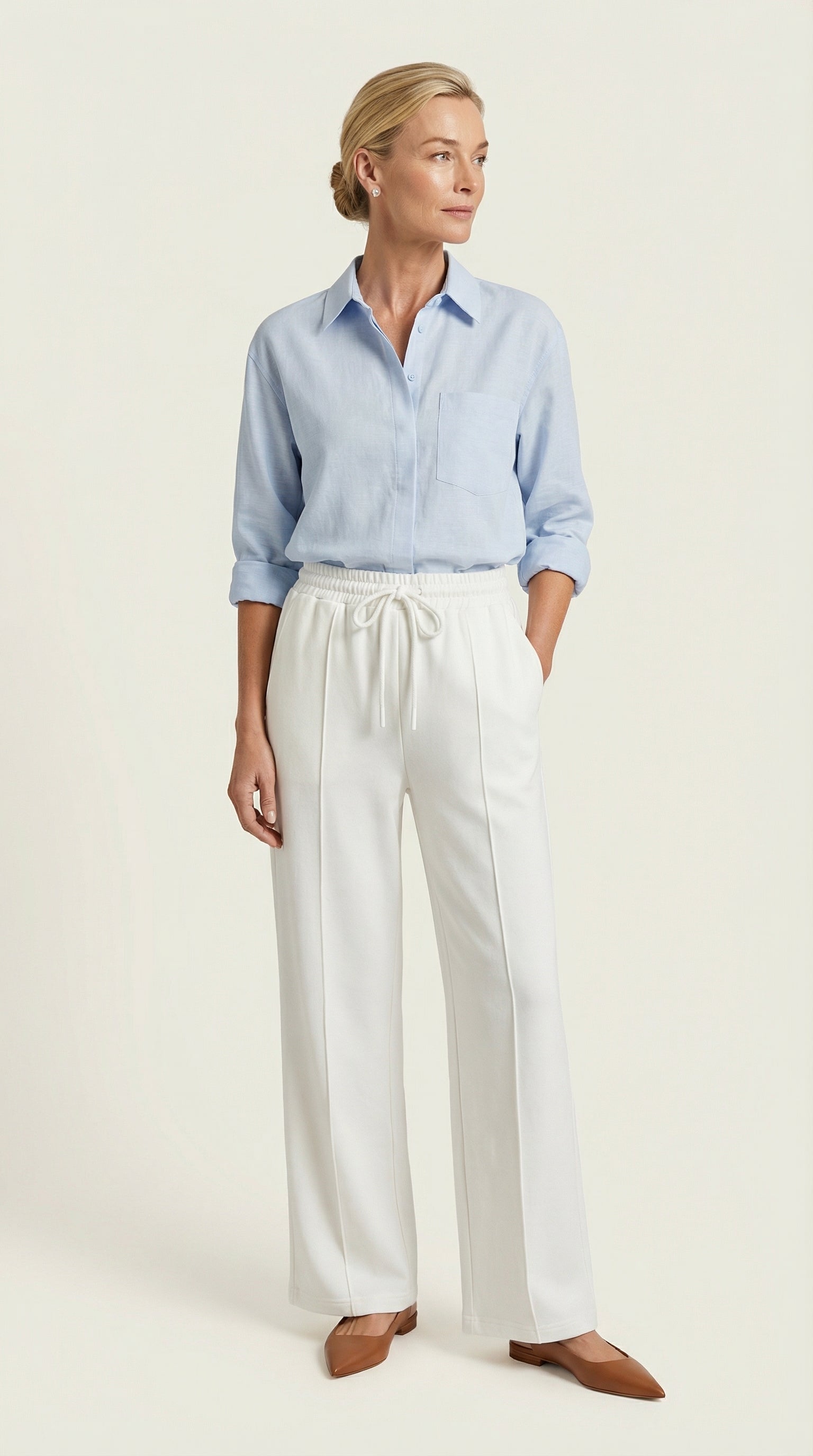 Pantalón Largo Siena Sport-Chic | Blanco Cloud