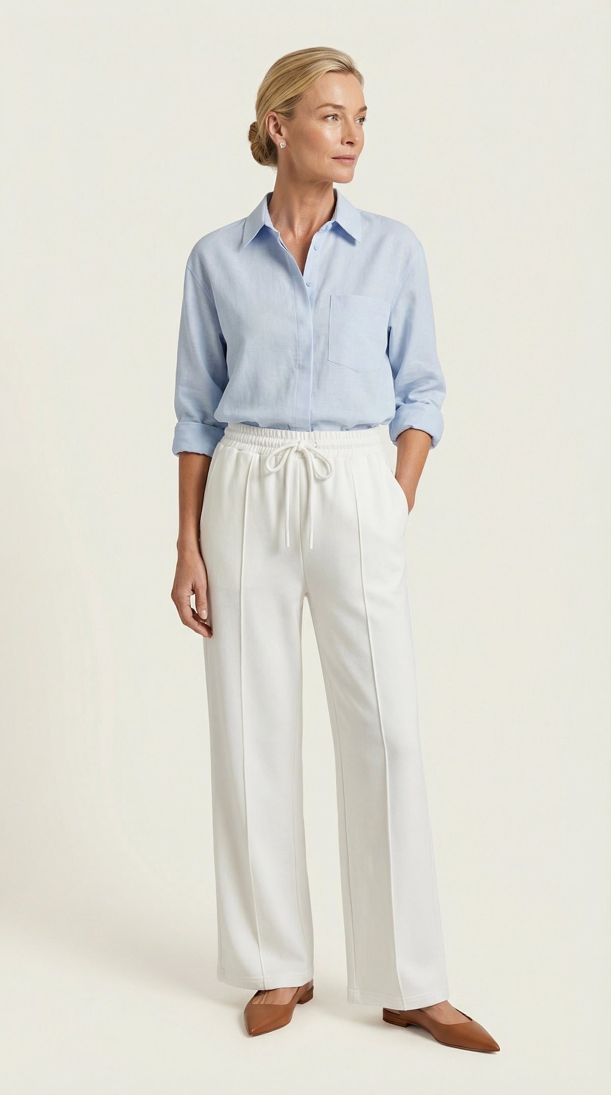 Pantalón Largo Siena Sport-Chic | Blanco Cloud