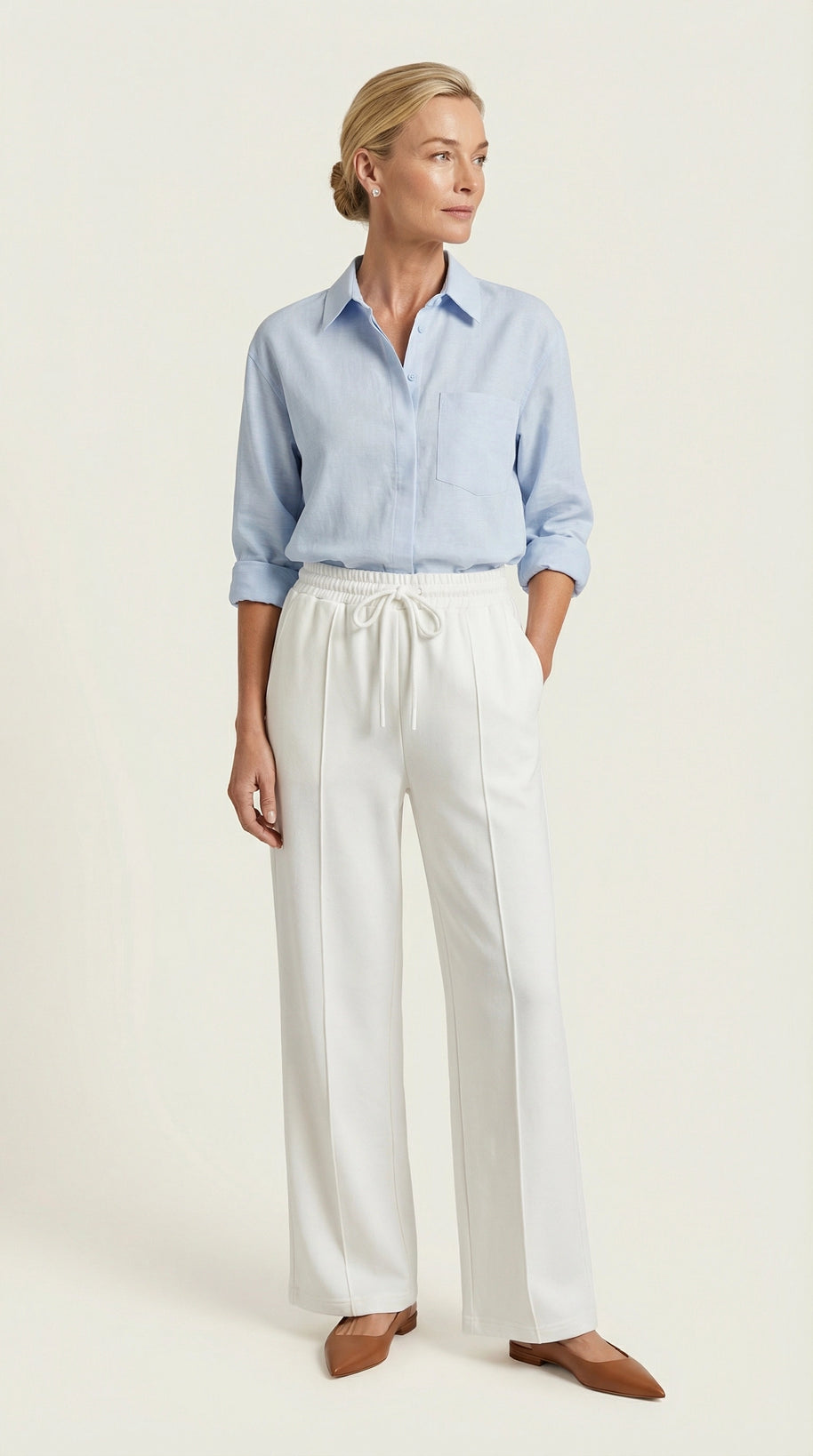 Pantalón Largo Siena Sport-Chic | Blanco Cloud