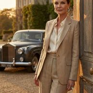 Traje Clásico de Lino Puro Estelle | Beige Perla