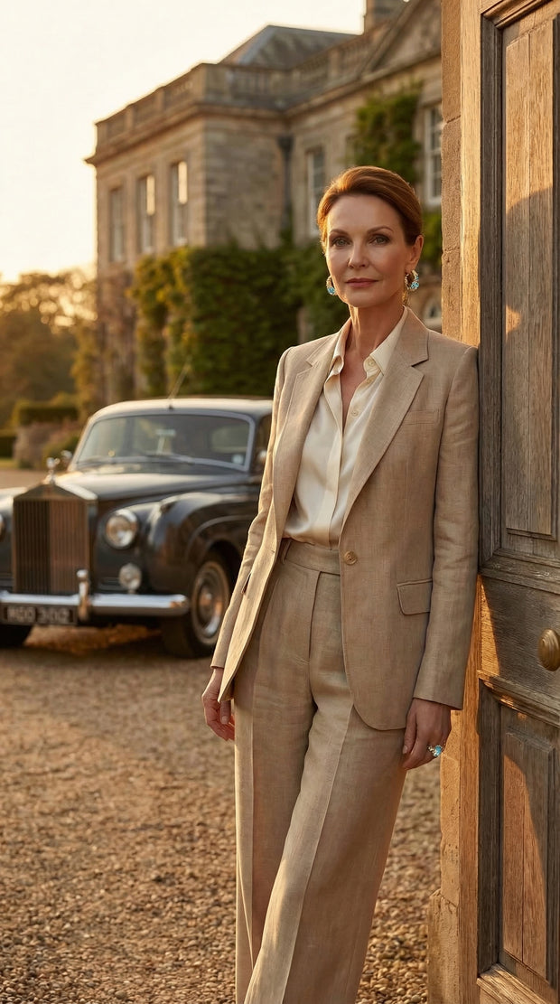 Traje Clásico de Lino Puro Estelle | Beige Perla