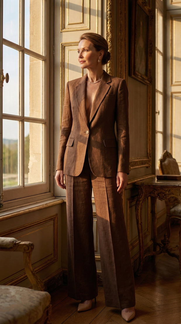 Traje Clásico de Lino Puro Estelle | Marrón Avellana
