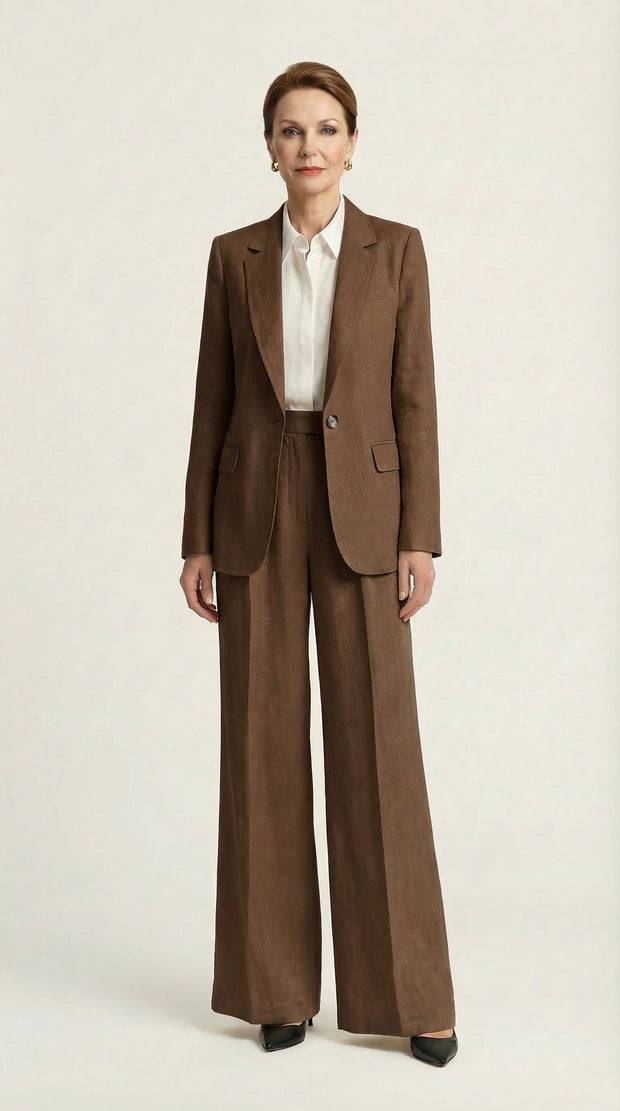 Traje Clásico de Lino Puro Estelle | Marrón Avellana