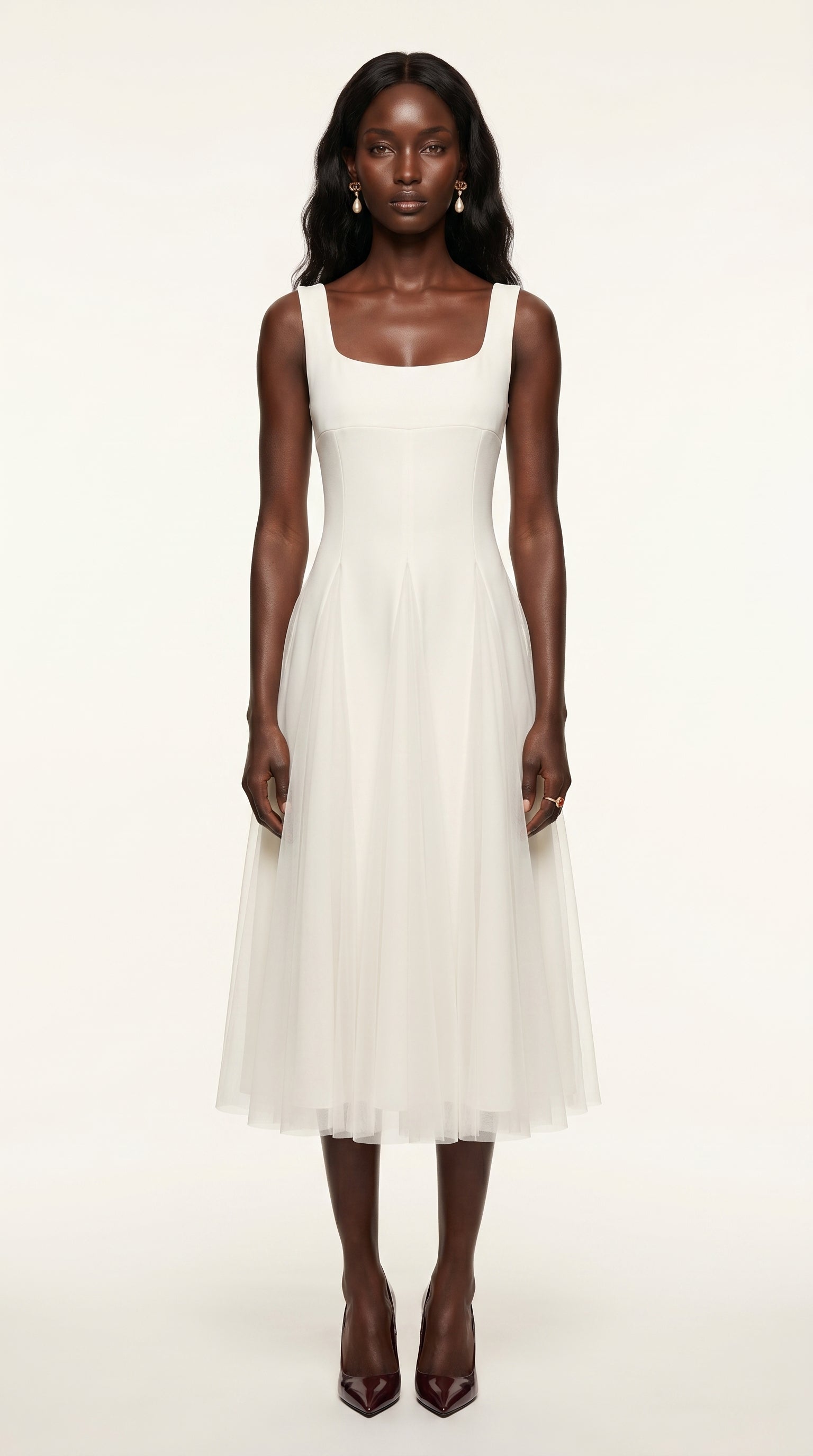 Vestido de fiesta midi Aurora | Blanco Clásico