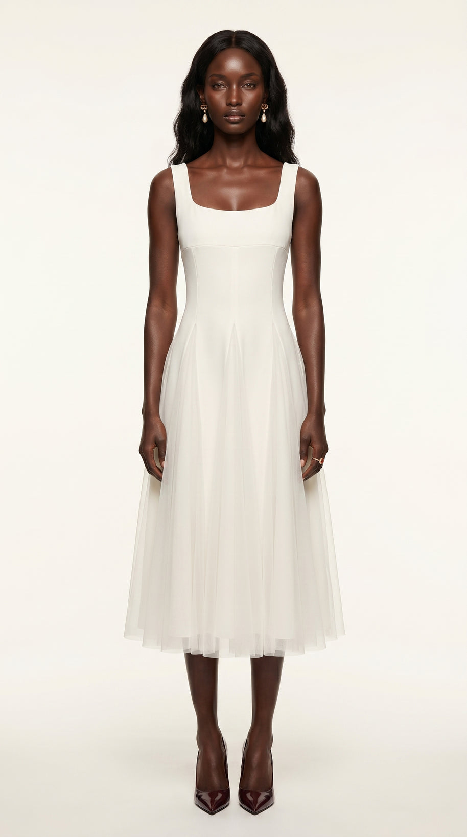 Vestido de fiesta midi Aurora | Blanco Clásico