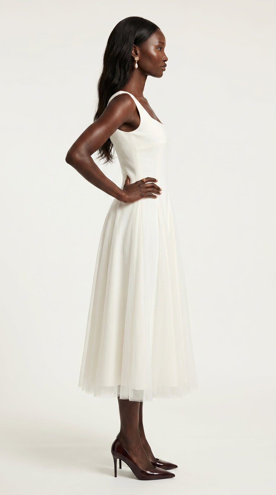 Vestido de fiesta midi Aurora | Blanco Clásico