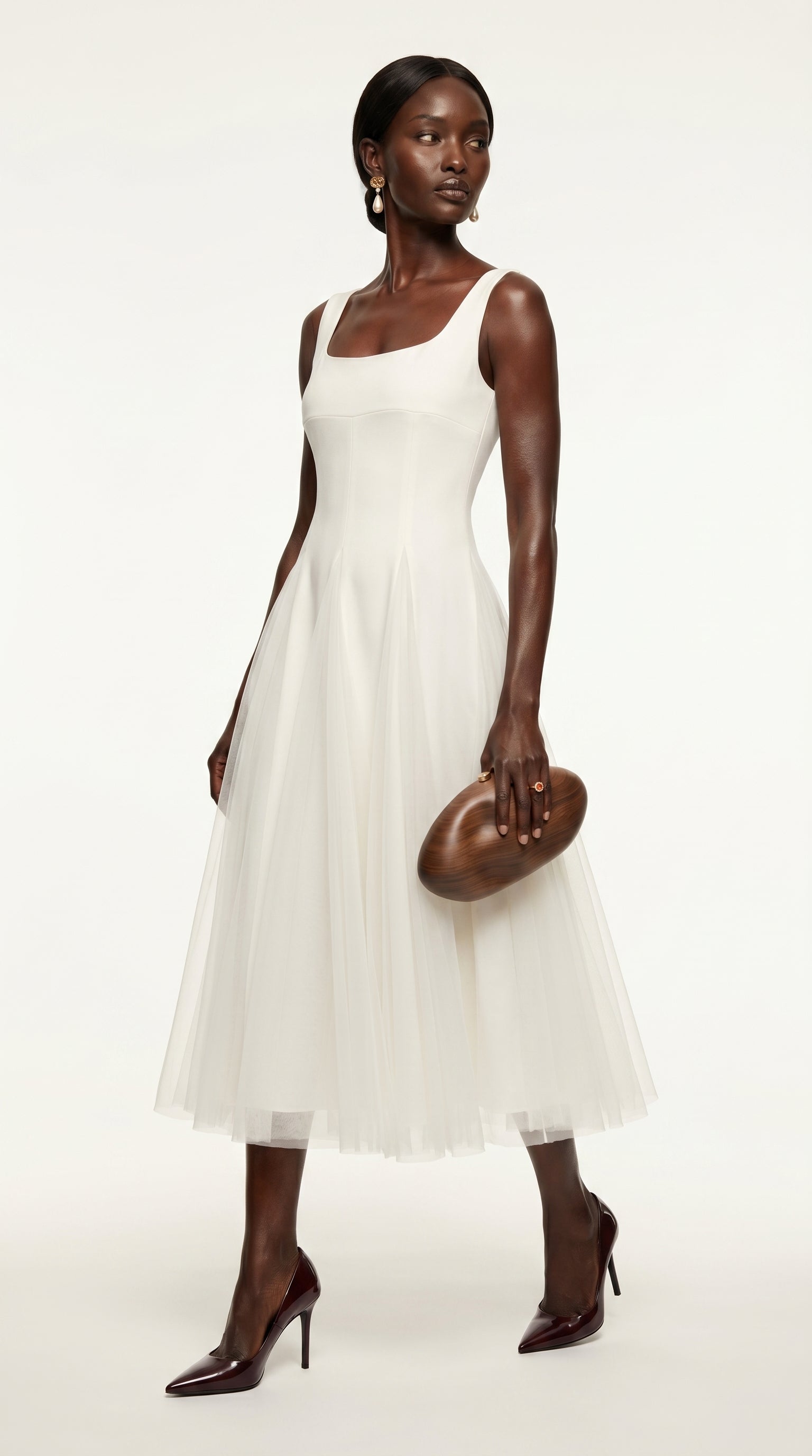 Vestido de fiesta midi Aurora | Blanco Clásico