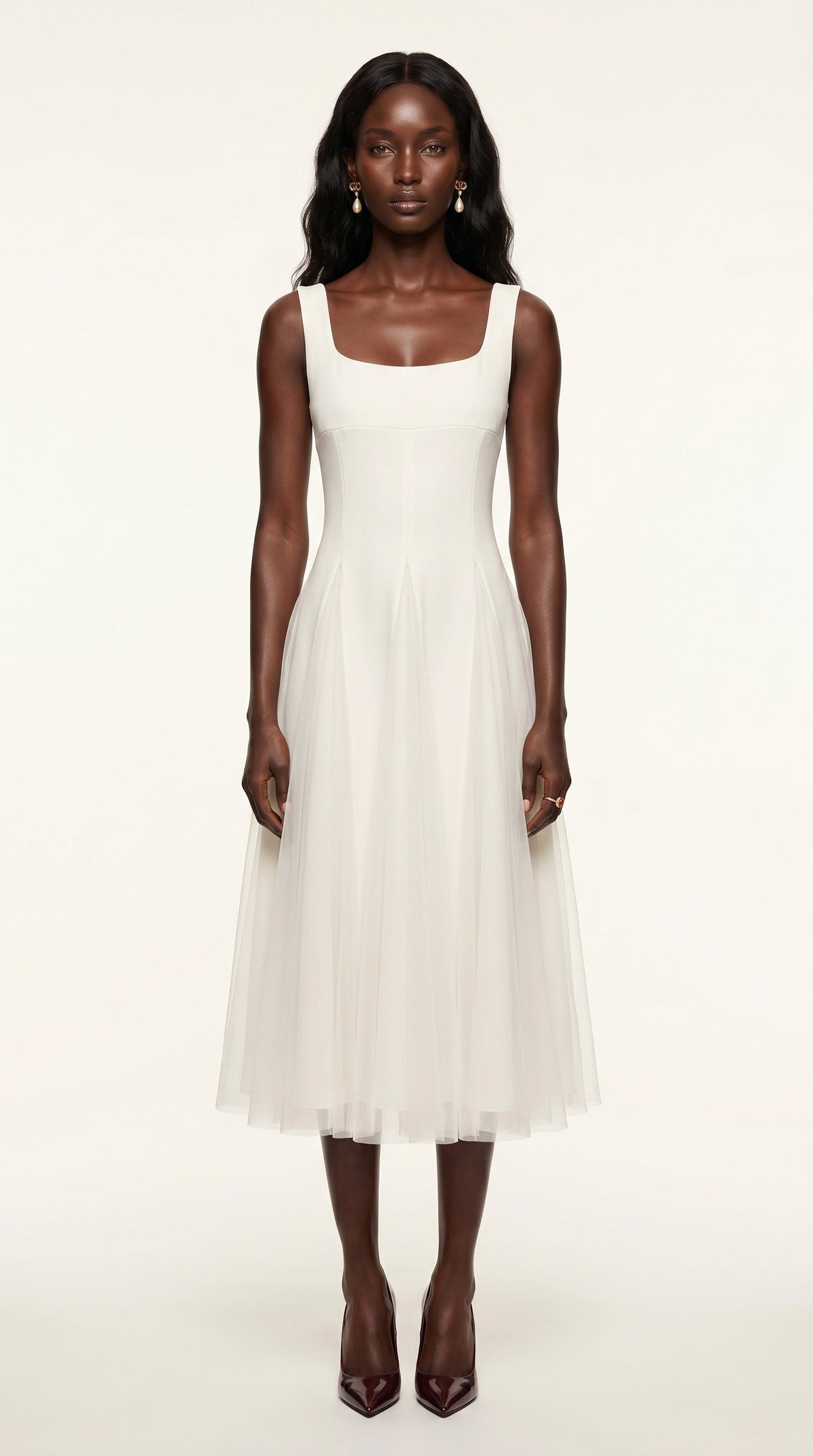 Vestido de fiesta midi Aurora | Blanco Clásico