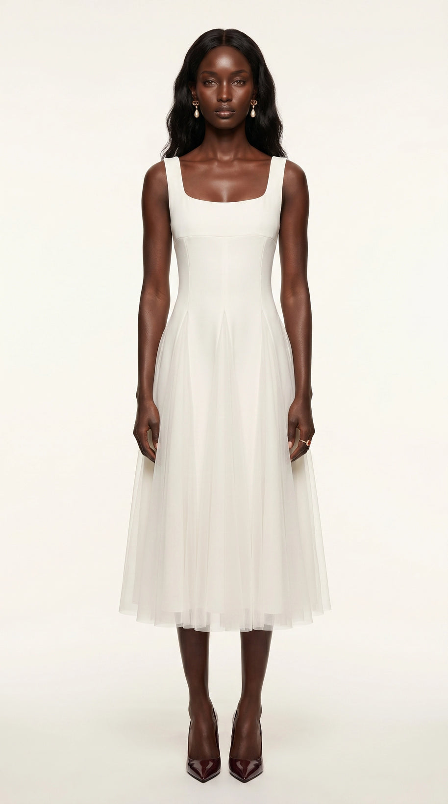 Vestido de fiesta midi Aurora | Blanco Clásico