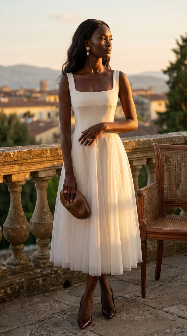 Vestido de fiesta midi Aurora | Blanco Clásico