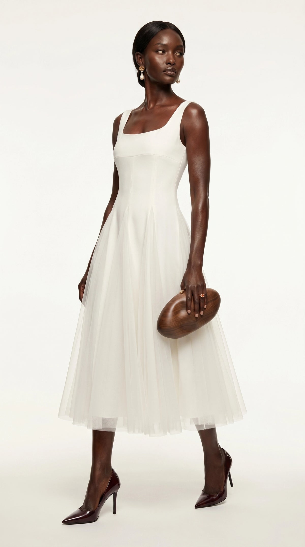 Vestido de fiesta midi Aurora | Blanco Clásico