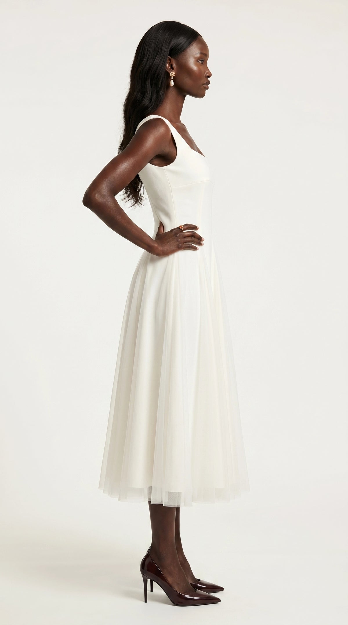 Vestido de fiesta midi Aurora | Blanco Clásico