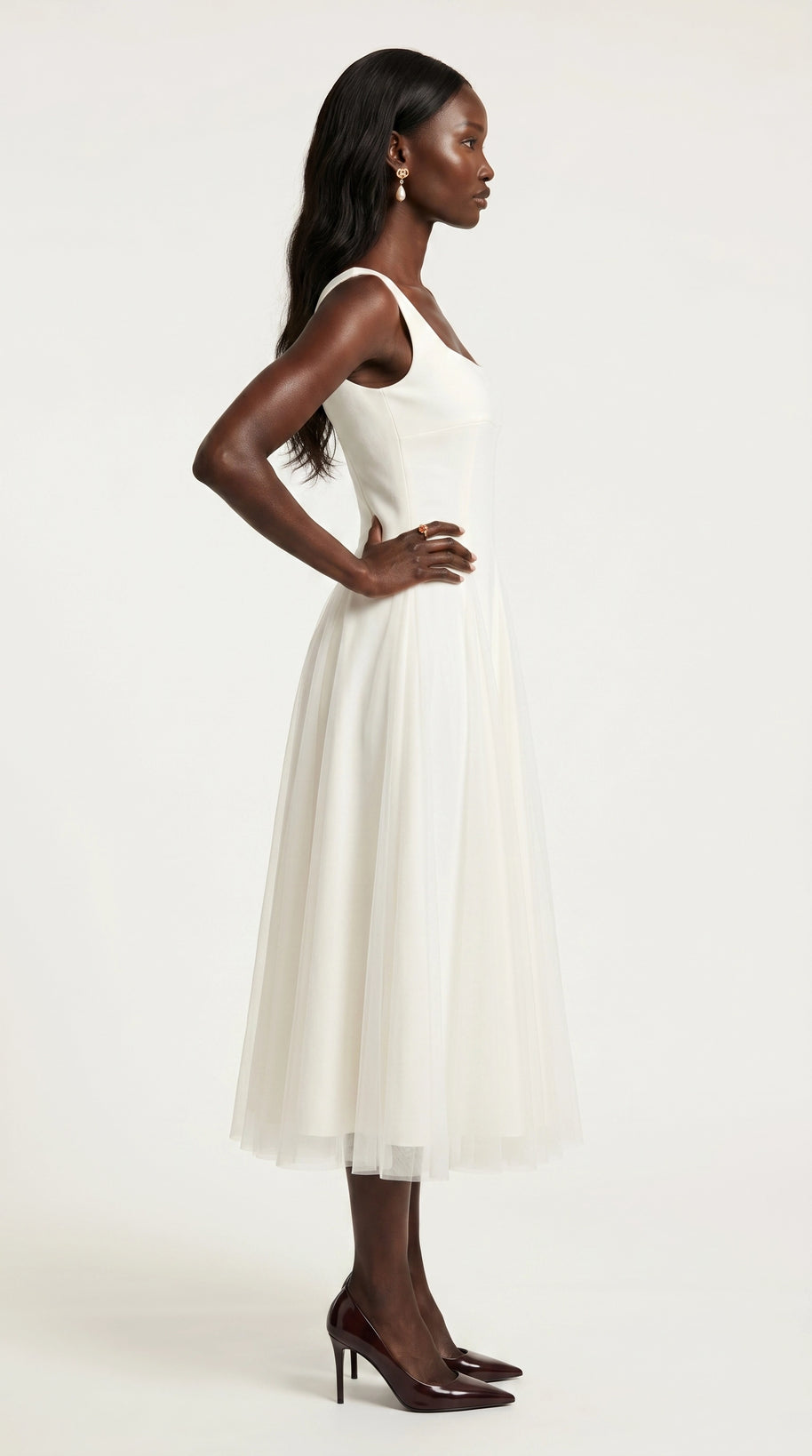 Vestido de fiesta midi Aurora | Blanco Clásico
