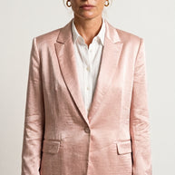 Blazer Cinderella | Sastrería Oversize y Hombro Escultural en Satén Texturizado Mate | Champagne Rose